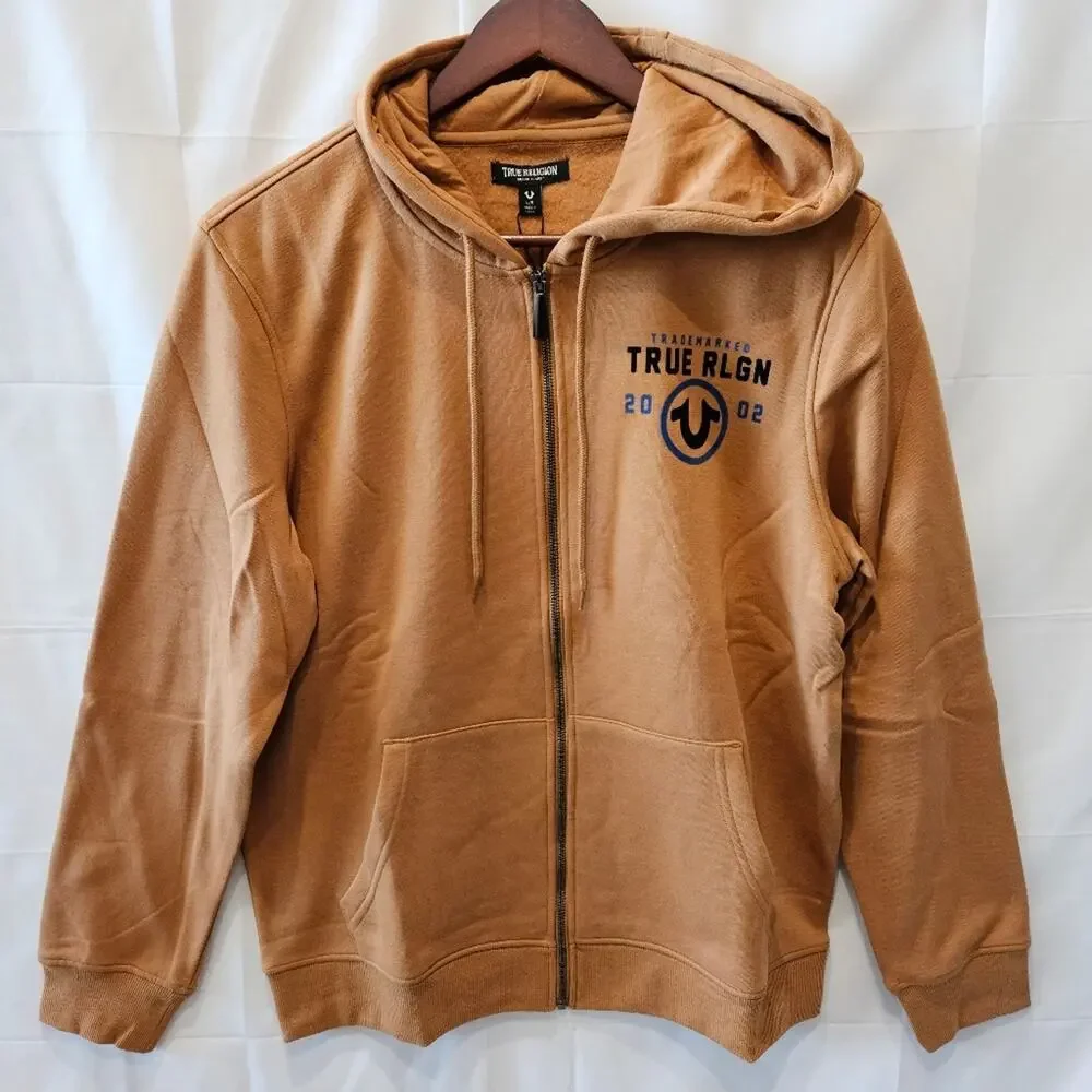 True Religion TRD MRK Logo Zip Up Sweatshirt Hoodie Acorn Size Large